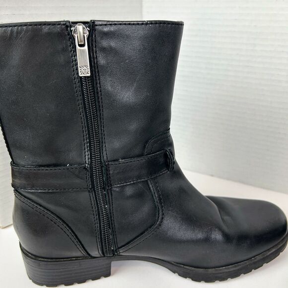 Anne Klein Crayton Moto Biker Leather Boots Black Mid Calf Buckle Classic Shoe 8 - Picture 5 of 13